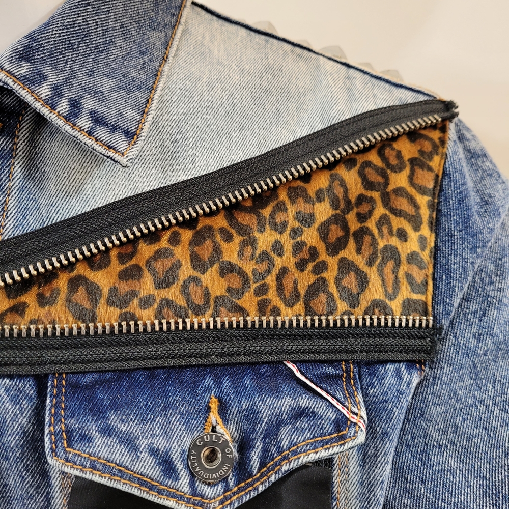 Cult Individuality  Biker Jean Jacket With Rhinestoned Skull & Studded  XL $499 - Picture 5 of 12